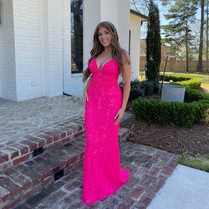 Sherri Hill Hot Pink Beaded Prom Dress